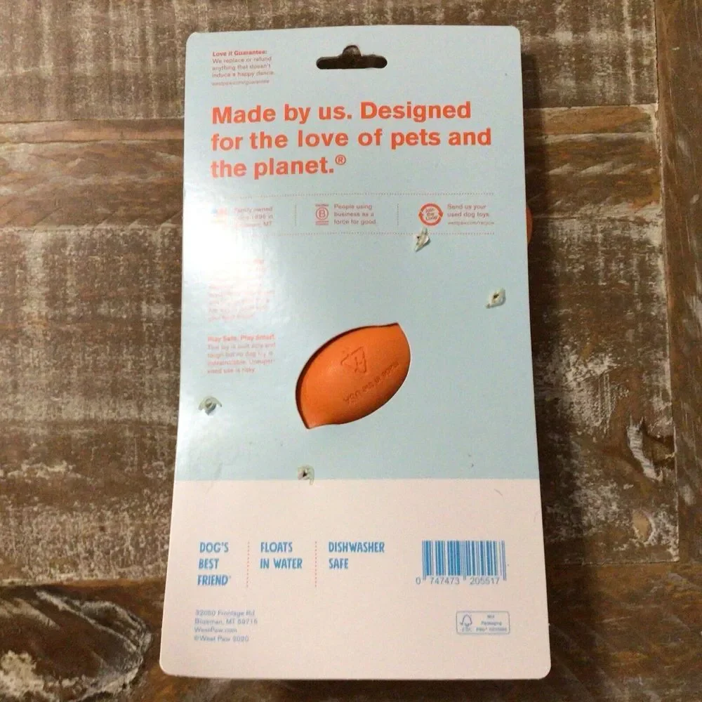 West Paw ZG050TNG Plastic‎ Tangerine Dishwasher Safe Bumi Tug Dog Toy 8.25 in.